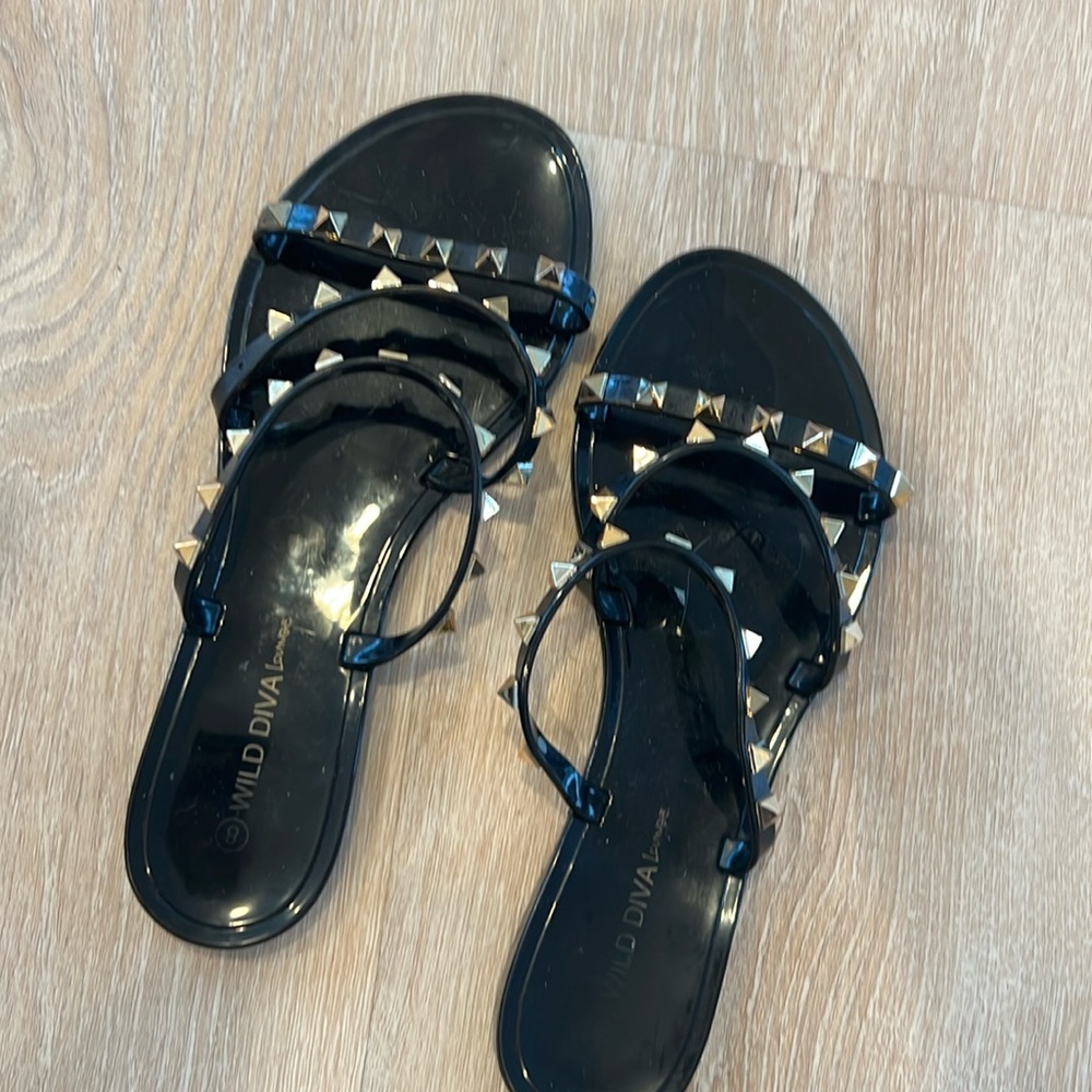 Black Rockstud Sandals size 8